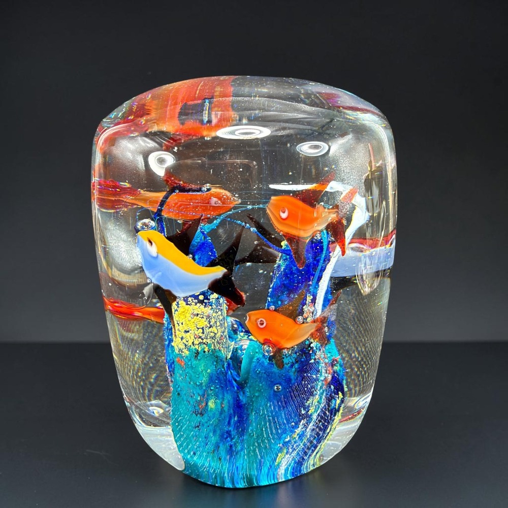 Italian Art Glass Aquarium Paperweight Tropical Fish Murano Style 4 Inch VTG